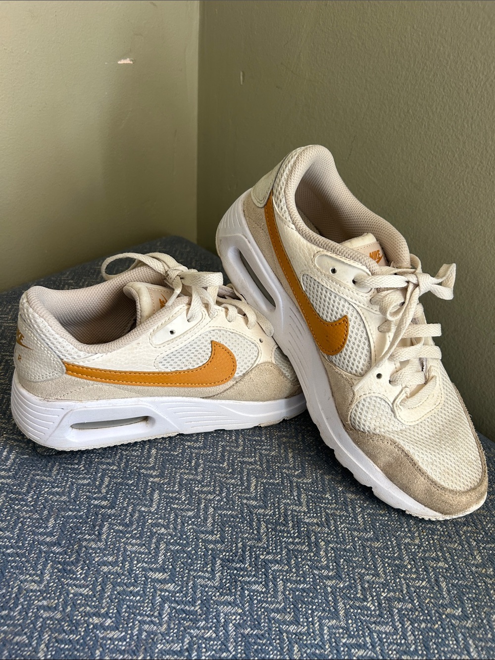 Nike Cream Sneakers with Mustard Swoosh